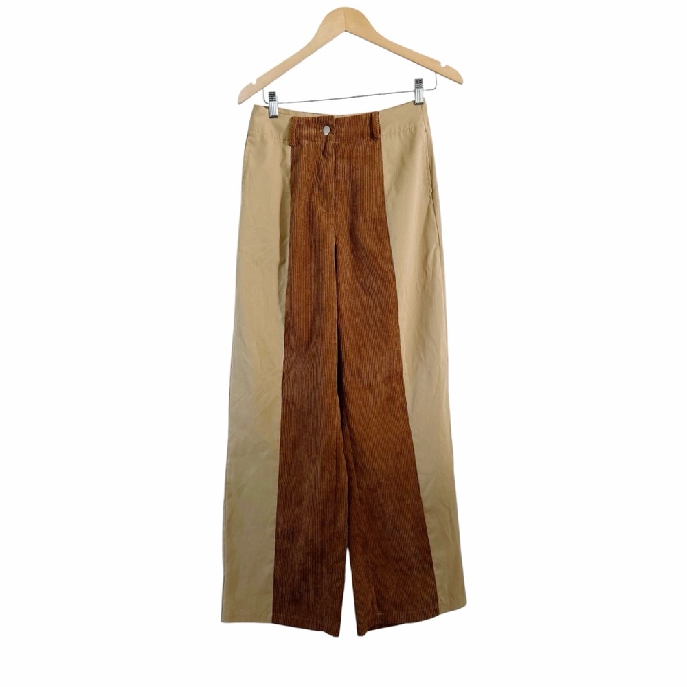 Grunge Skate Corduroy High Waist Pants Brown Khaki Tan Two Tone Size Small 4
